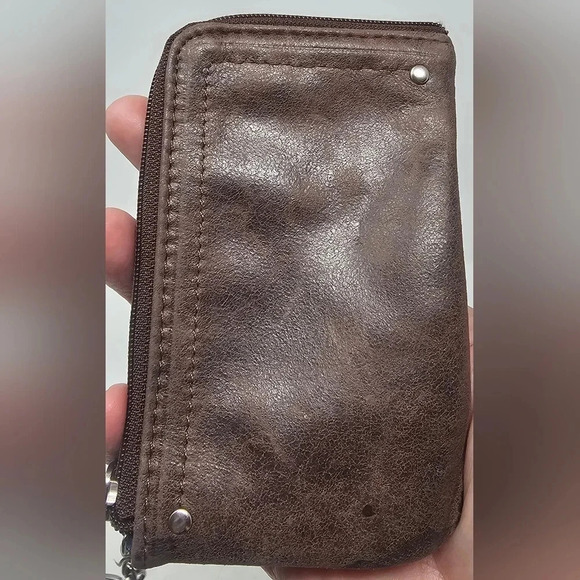 Fossil Small Brown Leather ID Card Coin Holder Logo Key Ring Multi-Pocket Wallet - Picture 6 of 11